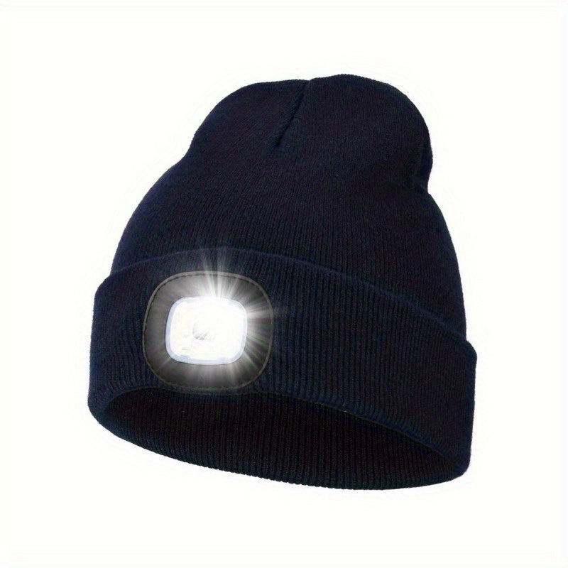 Unisex muts met afneembaar LED-licht, 4 LED veranderd met knoopje, gebreide muts, handsfree hoofdlamp voor nachtwandelen, vissen, kamperen en jagen