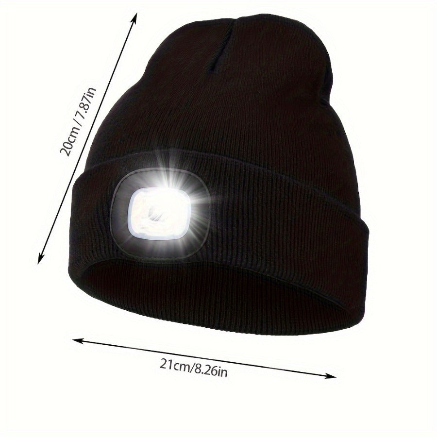 Unisex muts met afneembaar LED-licht, 4 LED veranderd met knoopje, gebreide muts, handsfree hoofdlamp voor nachtwandelen, vissen, kamperen en jagen