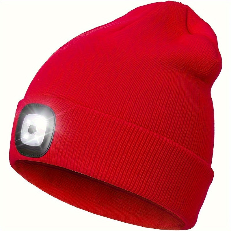 Unisex muts met afneembaar LED-licht, 4 LED veranderd met knoopje, gebreide muts, handsfree hoofdlamp voor nachtwandelen, vissen, kamperen en jagen