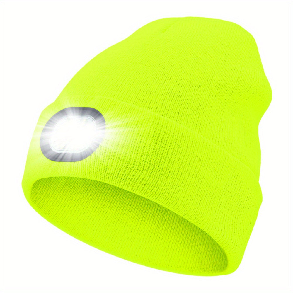 Unisex muts met afneembaar LED-licht, 4 LED veranderd met knoopje, gebreide muts, handsfree hoofdlamp voor nachtwandelen, vissen, kamperen en jagen