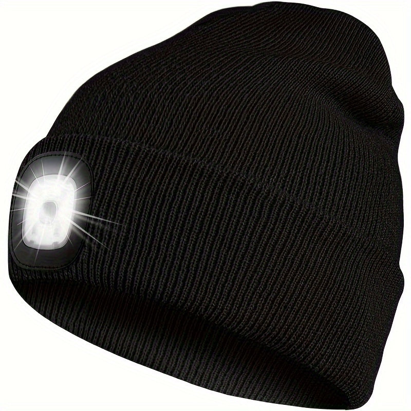 Unisex muts met afneembaar LED-licht, 4 LED veranderd met knoopje, gebreide muts, handsfree hoofdlamp voor nachtwandelen, vissen, kamperen en jagen