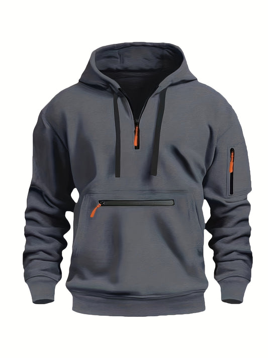 Effen kleur voor herenHalf-zip design Lange mouw Casual sweatshirt met capuchon en kangoeroezak voor herfst/winter casual dagelijks gebruik