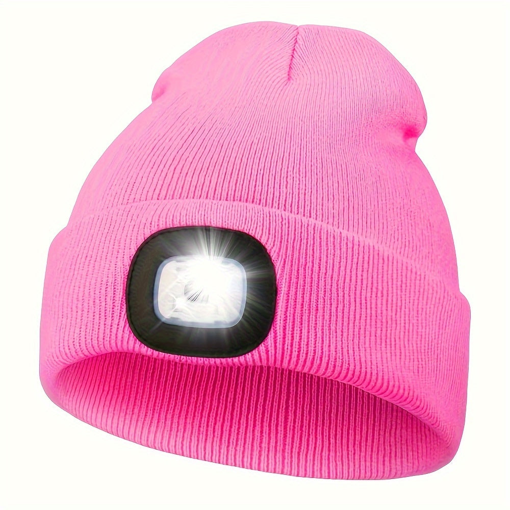 Unisex muts met afneembaar LED-licht, 4 LED veranderd met knoopje, gebreide muts, handsfree hoofdlamp voor nachtwandelen, vissen, kamperen en jagen