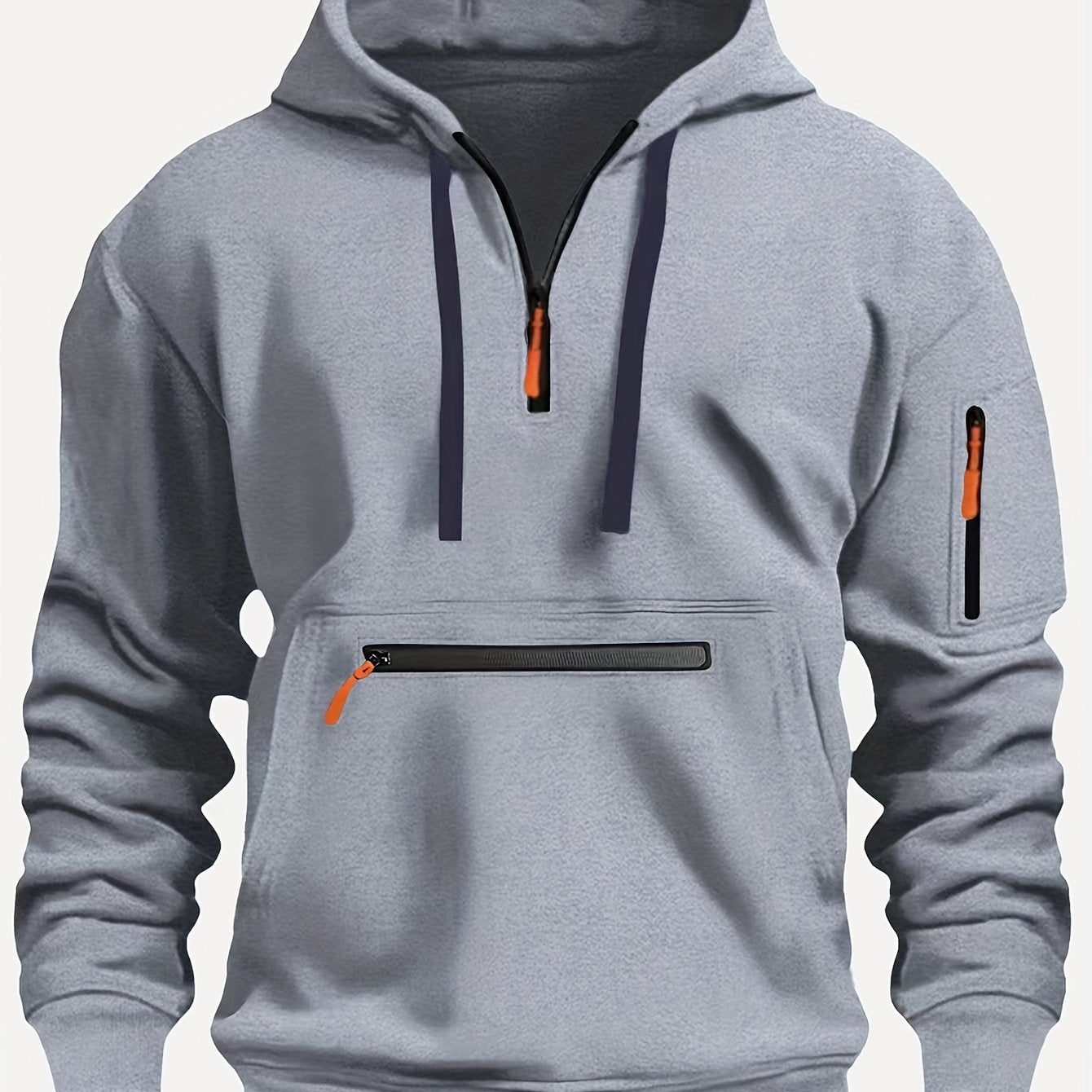 Effen kleur voor herenHalf-zip design Lange mouw Casual sweatshirt met capuchon en kangoeroezak voor herfst/winter casual dagelijks gebruik