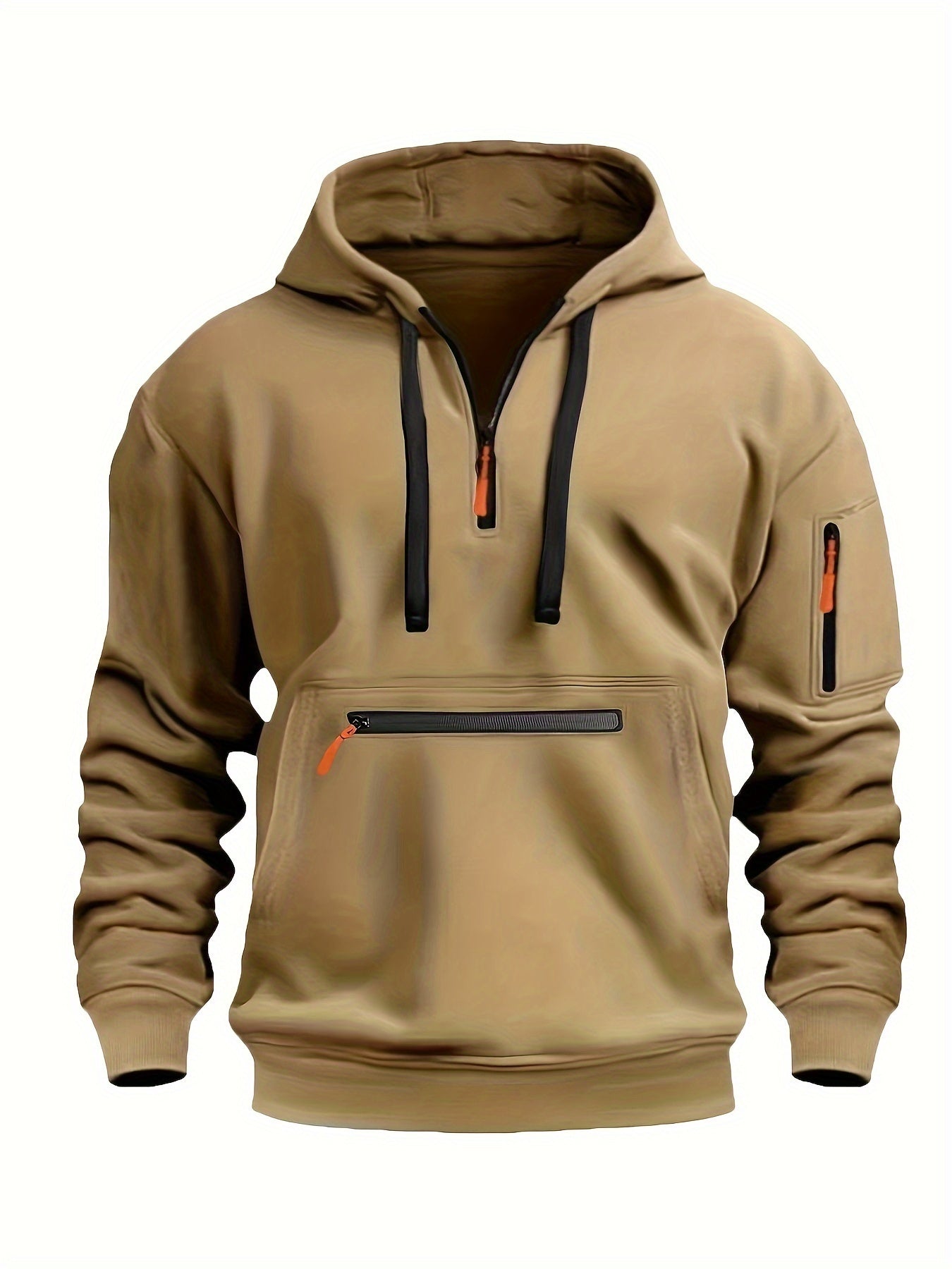 Effen kleur voor herenHalf-zip design Lange mouw Casual sweatshirt met capuchon en kangoeroezak voor herfst/winter casual dagelijks gebruik