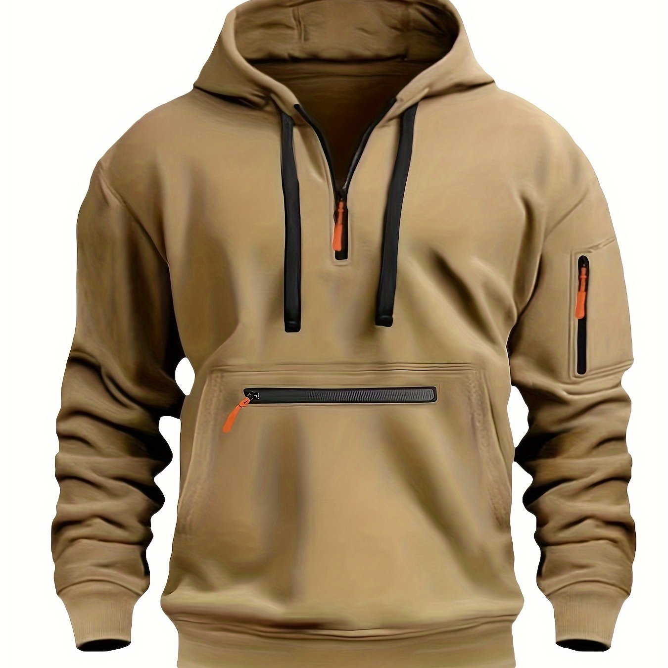 Effen kleur voor herenHalf-zip design Lange mouw Casual sweatshirt met capuchon en kangoeroezak voor herfst/winter casual dagelijks gebruik