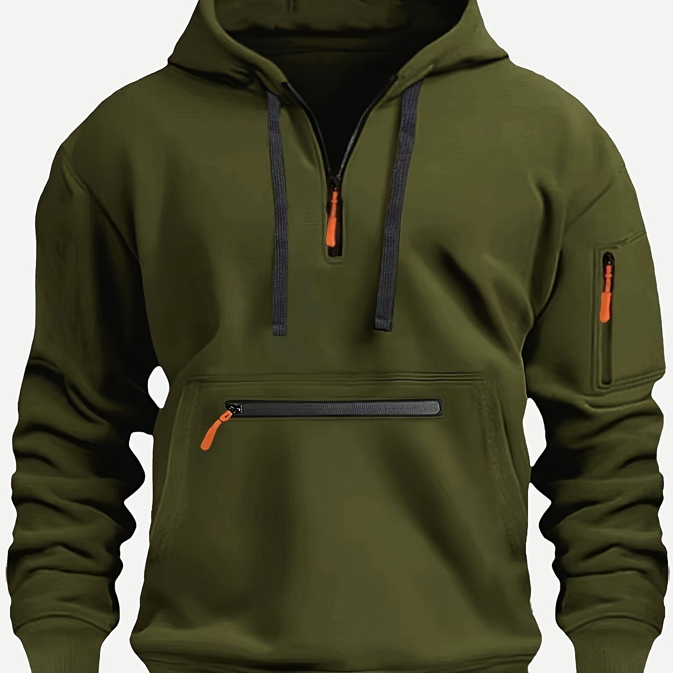 Effen kleur voor herenHalf-zip design Lange mouw Casual sweatshirt met capuchon en kangoeroezak voor herfst/winter casual dagelijks gebruik